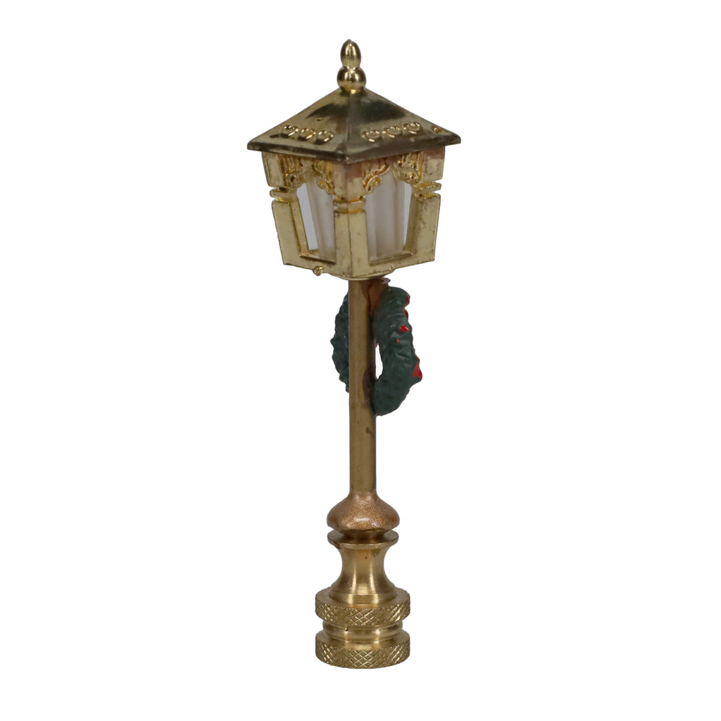 3-3/4" Tall Brass Finial, Christmas Wreath Lamp Post, 1/4-27F Tap (15246)