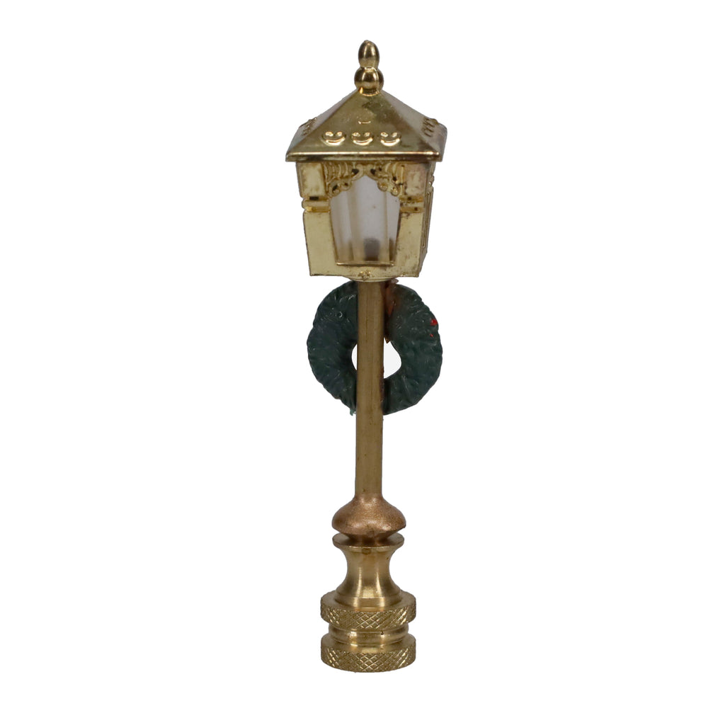 3-3/4" Tall Brass Finial, Christmas Wreath Lamp Post, 1/4-27F Tap (15246)