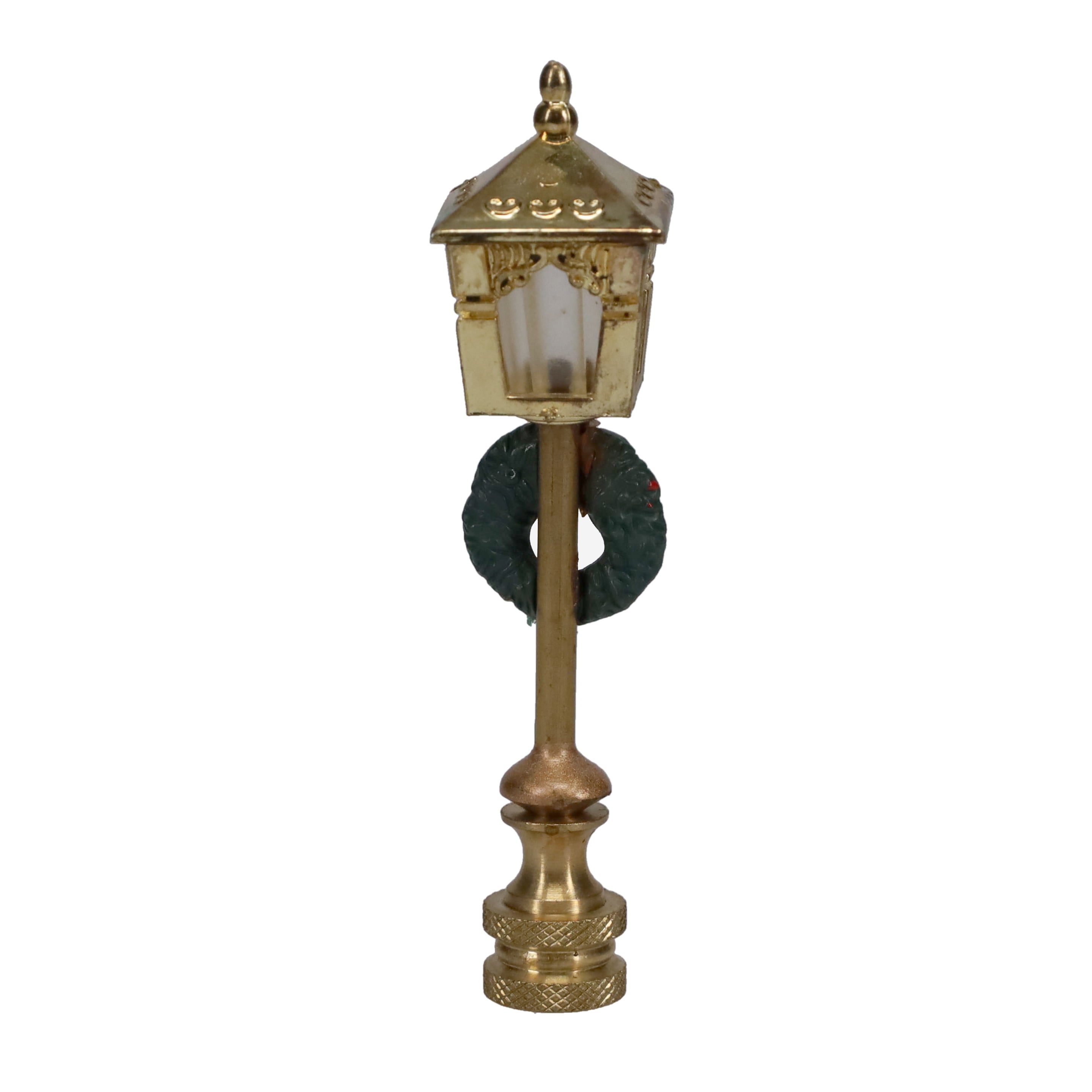 3-3/4" Tall Brass Finial, Christmas Wreath Lamp Post, 1/4-27F Tap (15246)