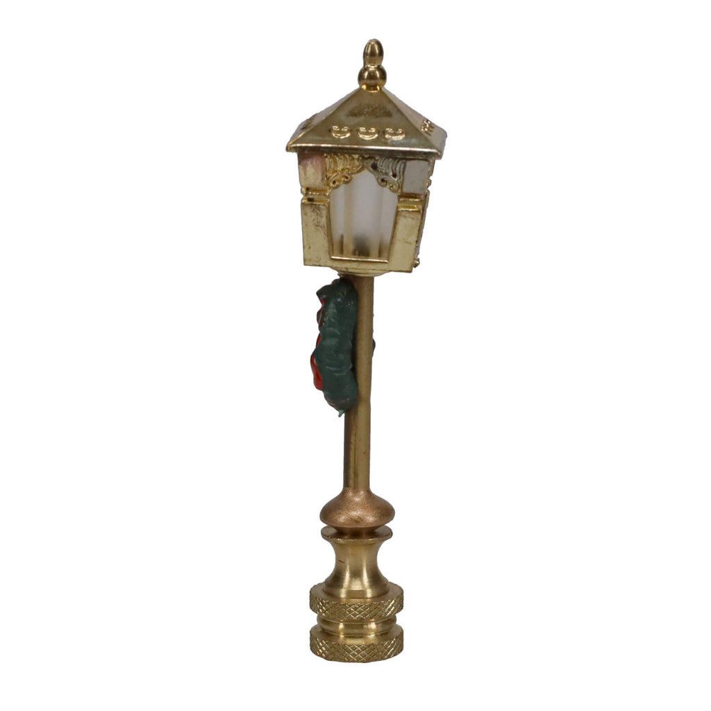 3-3/4" Tall Brass Finial, Christmas Wreath Lamp Post, 1/4-27F Tap (15246)