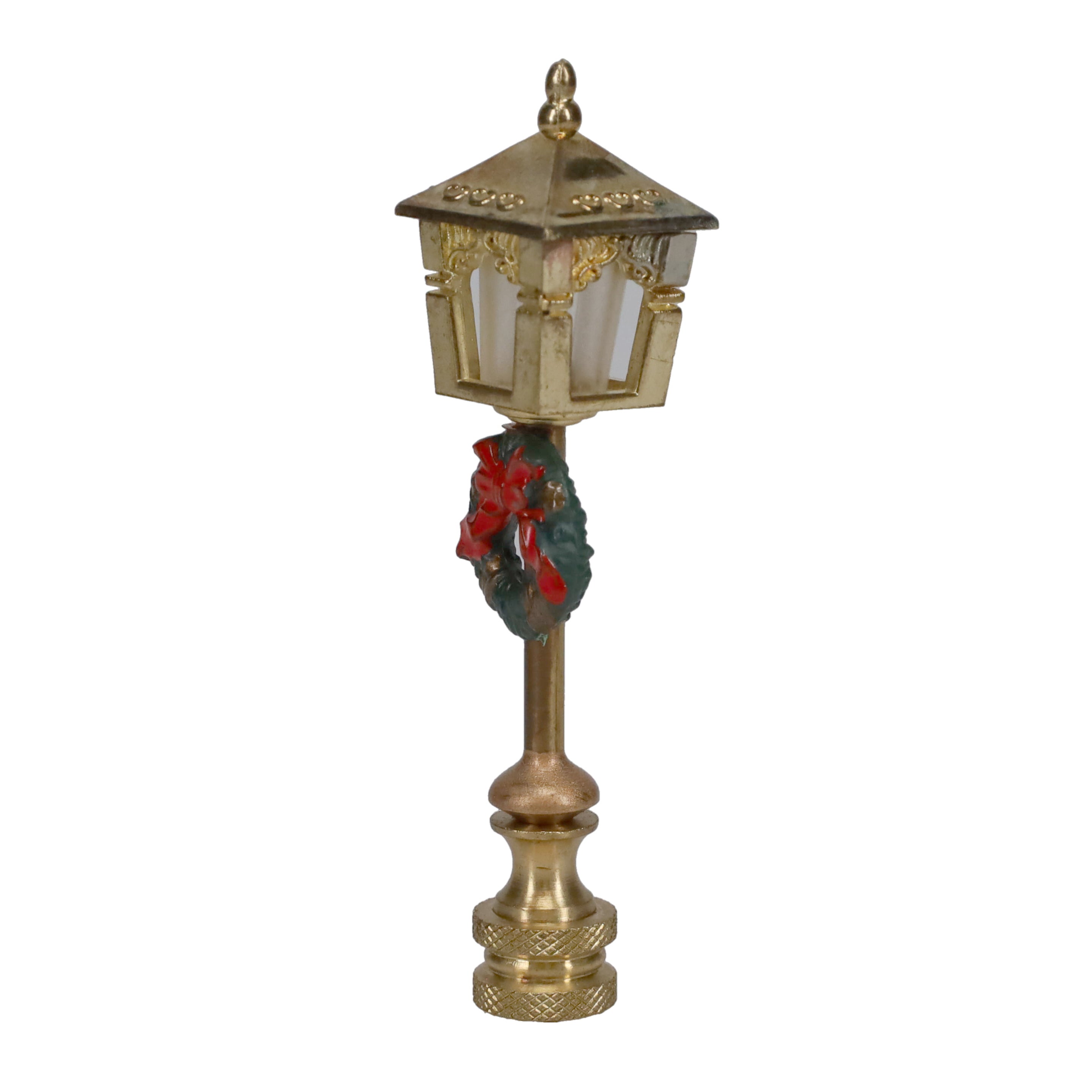 3-3/4" Tall Brass Finial, Christmas Wreath Lamp Post, 1/4-27F Tap (15246)