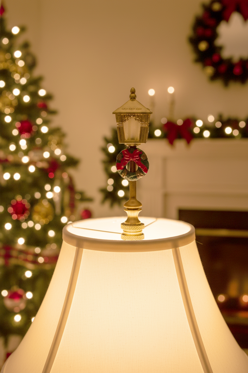 3-3/4" Tall Brass Finial, Christmas Wreath Lamp Post, 1/4-27F Tap (15246)
