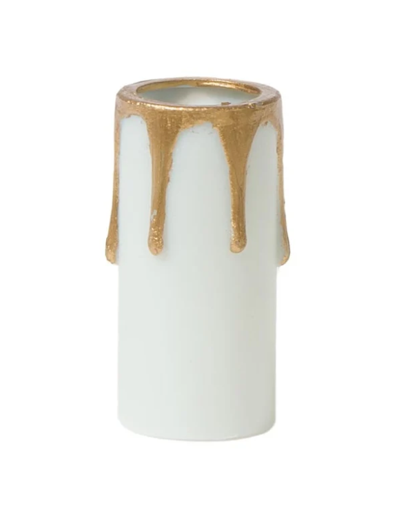 2 Inch Tall White Color Plastic Candelabra Candle Cover with Gold Drips (19925L2)