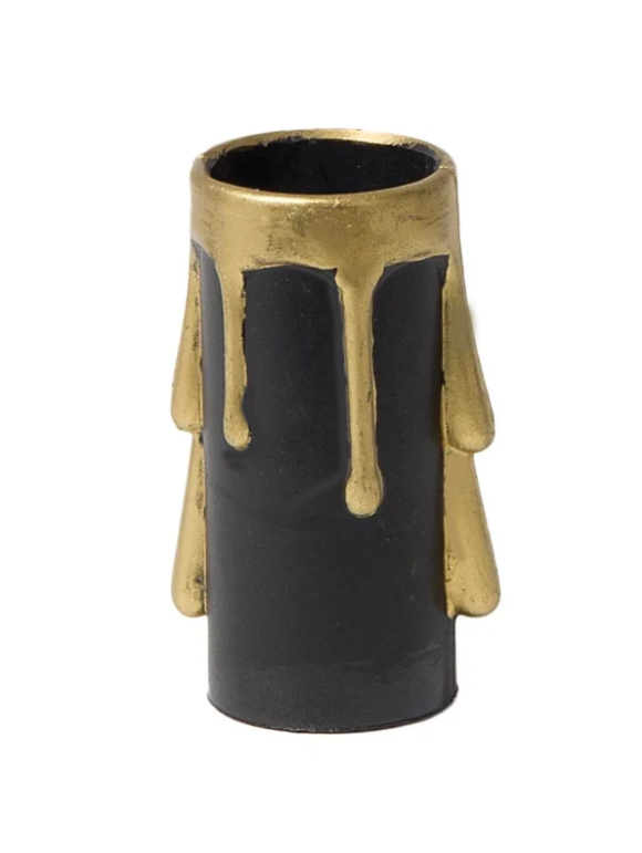 2 Inch Tall Black Color Plastic Candelabra Size Candle Cover with Gold Drips (19926L2)