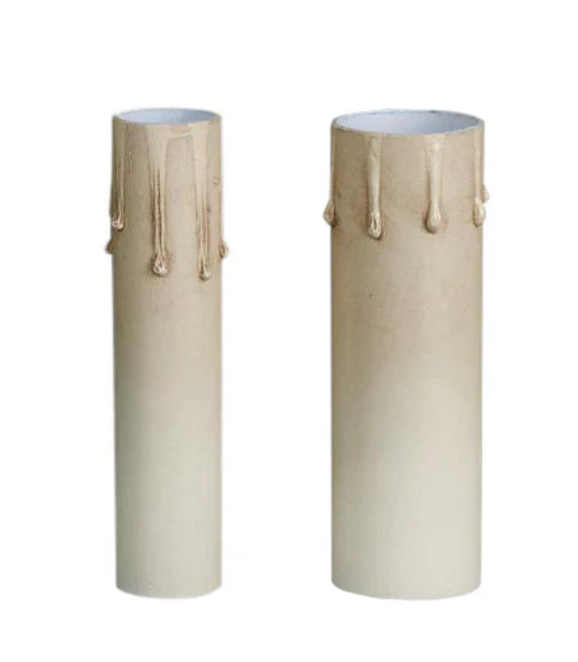 Antique Ivory Tinted Drip Paper Board Candle Cover, CANDELABRA or MEDIUM Bases, Choice of Length (19973Ai)