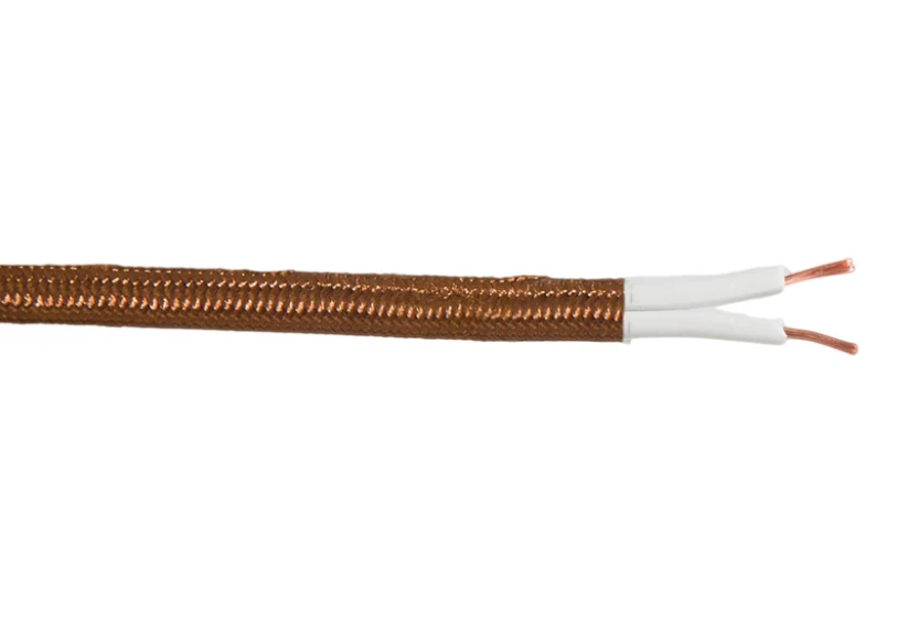Light Brown 18 Gauge SPT-2 Fabric Parallel Lamp Cord, Choice of Length (46633LBR)