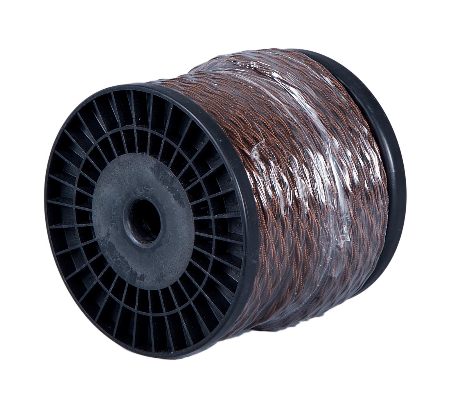Brown Fabric Covered, Twisted Pair Lamp Cord, 2-Wire, 100ft Spool or By-The-Foot (46636)