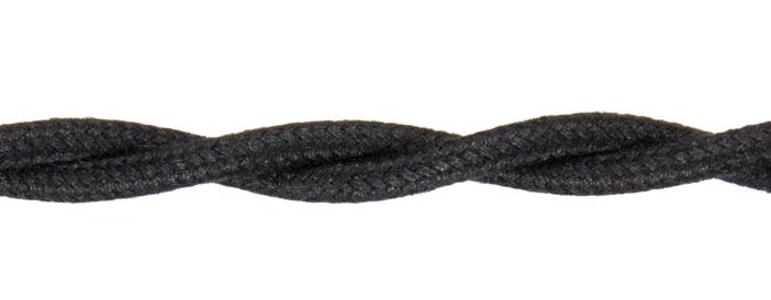 Black COTTON Twisted Pair Lamp Cord Wire, Choice of Length (46637)