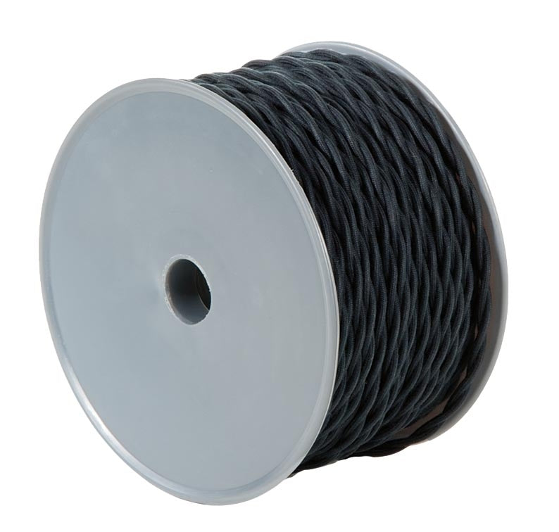 Black COTTON Twisted Pair Lamp Cord Wire, Choice of Length (46637)