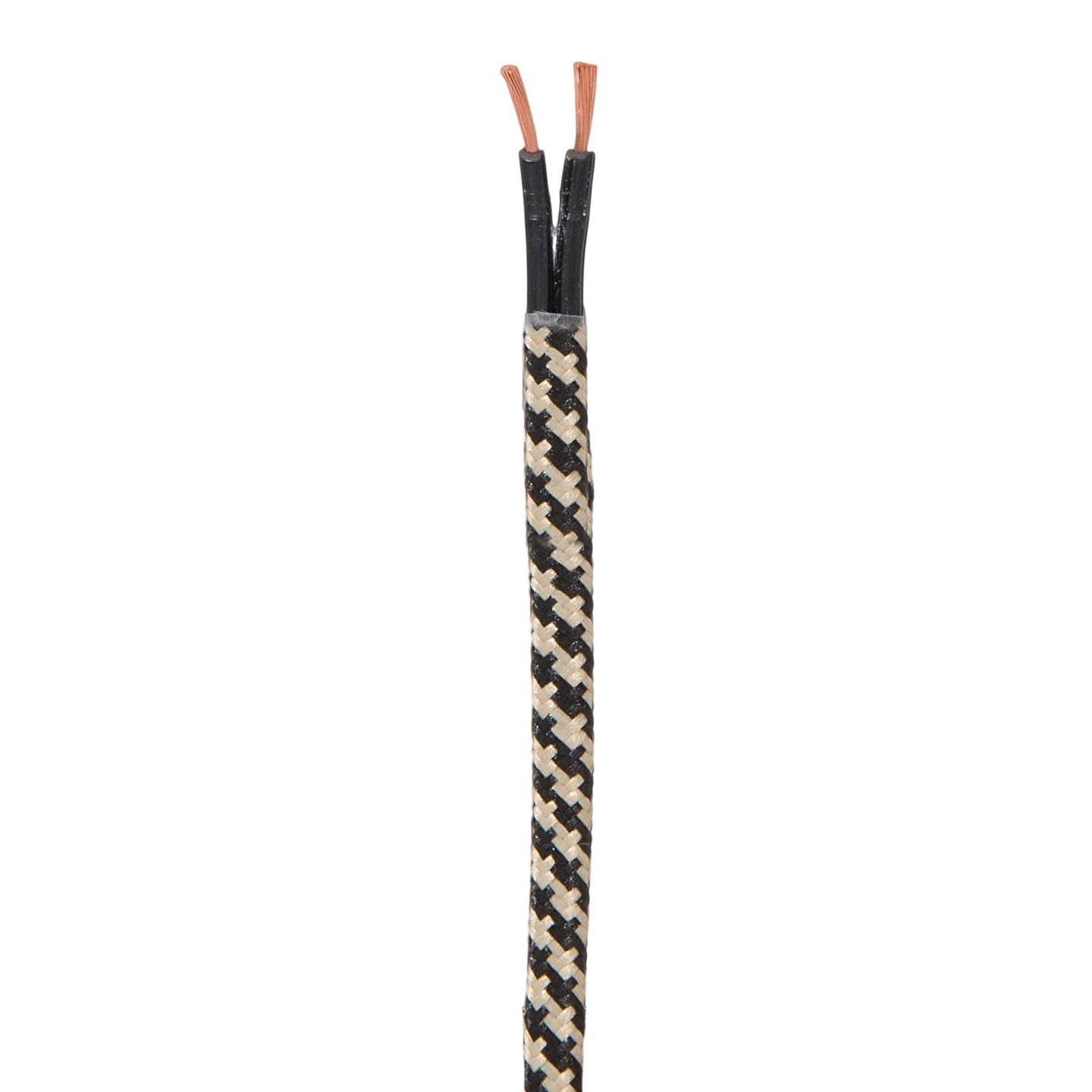 Black & Tan Hounds-Tooth Pattern 18 Gauge SPT-2 Fabric Parallel Lamp Cord, Choice of Length (46658BT)