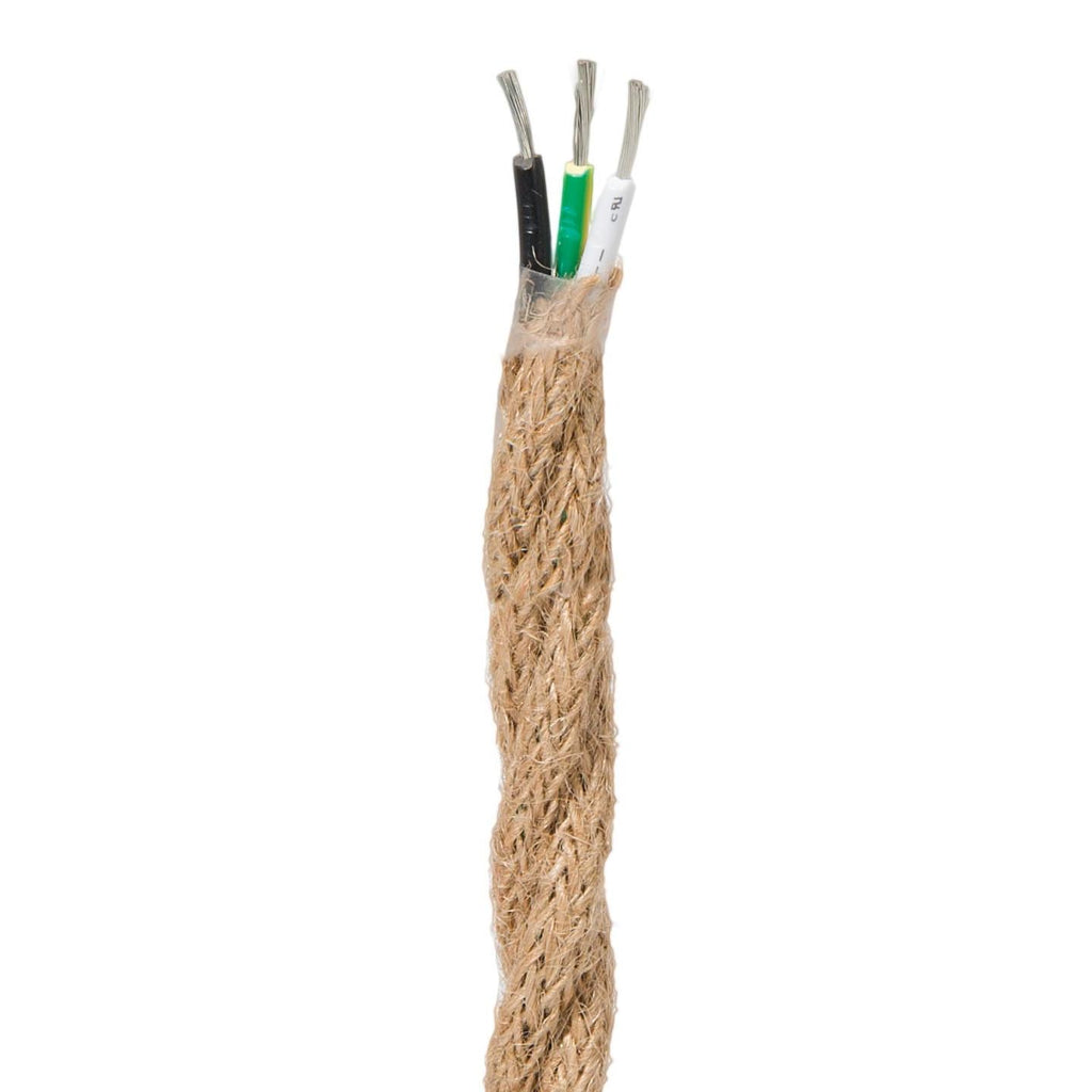 Jute Burlap Twisted Lamp Cord, 18 Gauge 3-Wire, Choice of Length (46659J)