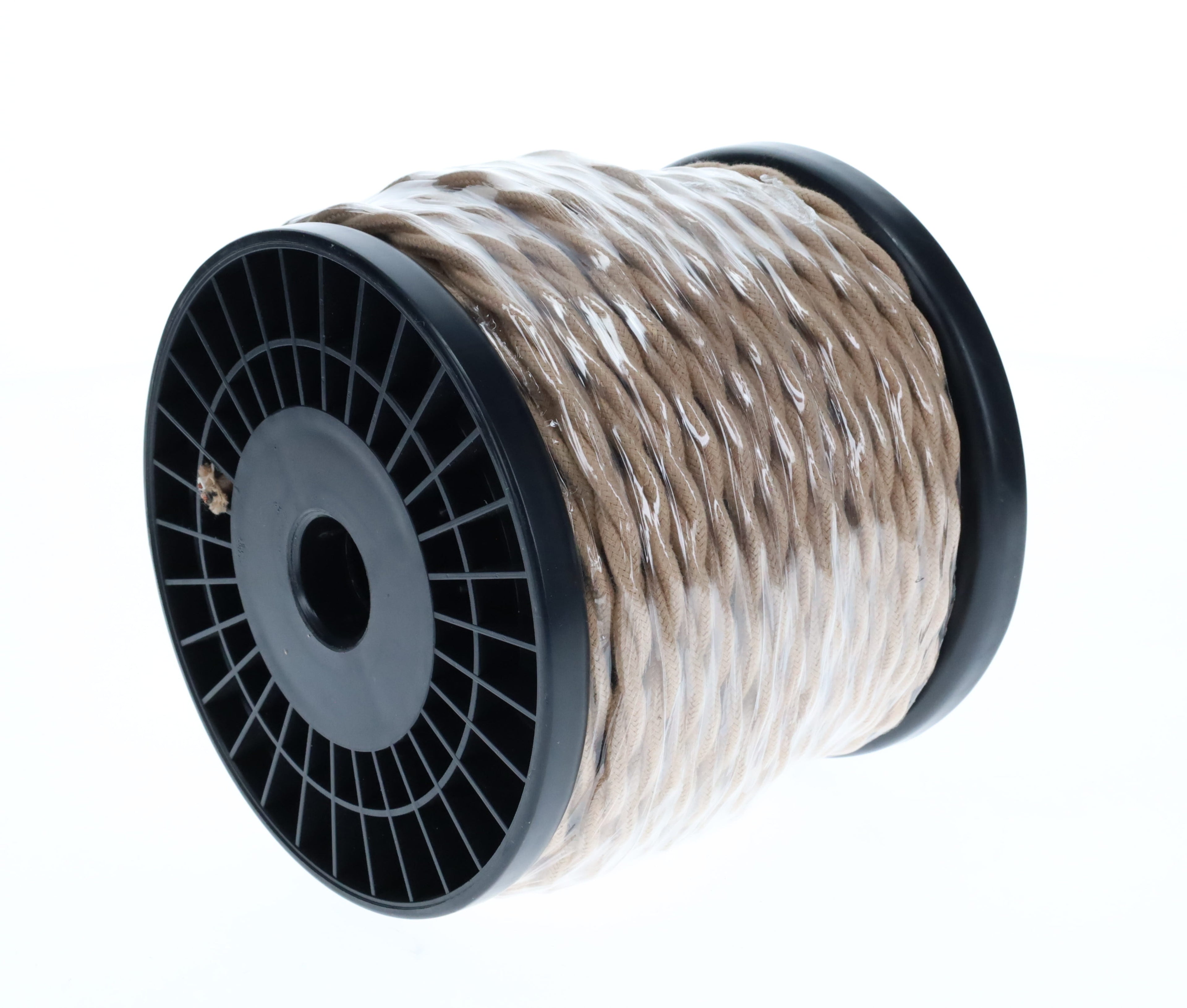Tan Colored 18 Gauge 2-Wire Cotton Covered Twisted Pair Lamp Cord, Choice of Length (46662T)
