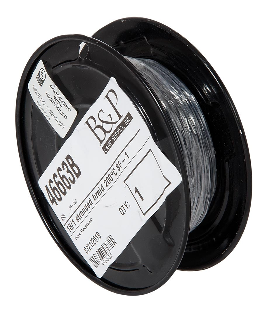 HIGH HEAT Black Color Stranded Braid Wire, Choice of SF and Voltage Rating, 250 Ft. Spool (46663B)