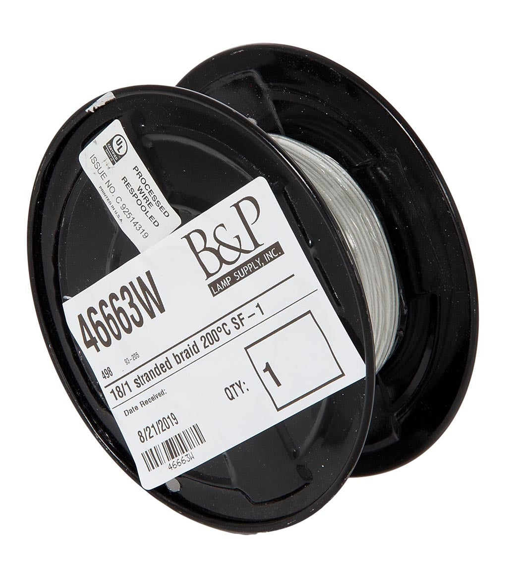 HIGH HEAT White Color Stranded Braid Wire, Choice of SF and Voltage Rating, 250 Ft. Spool (46663W)