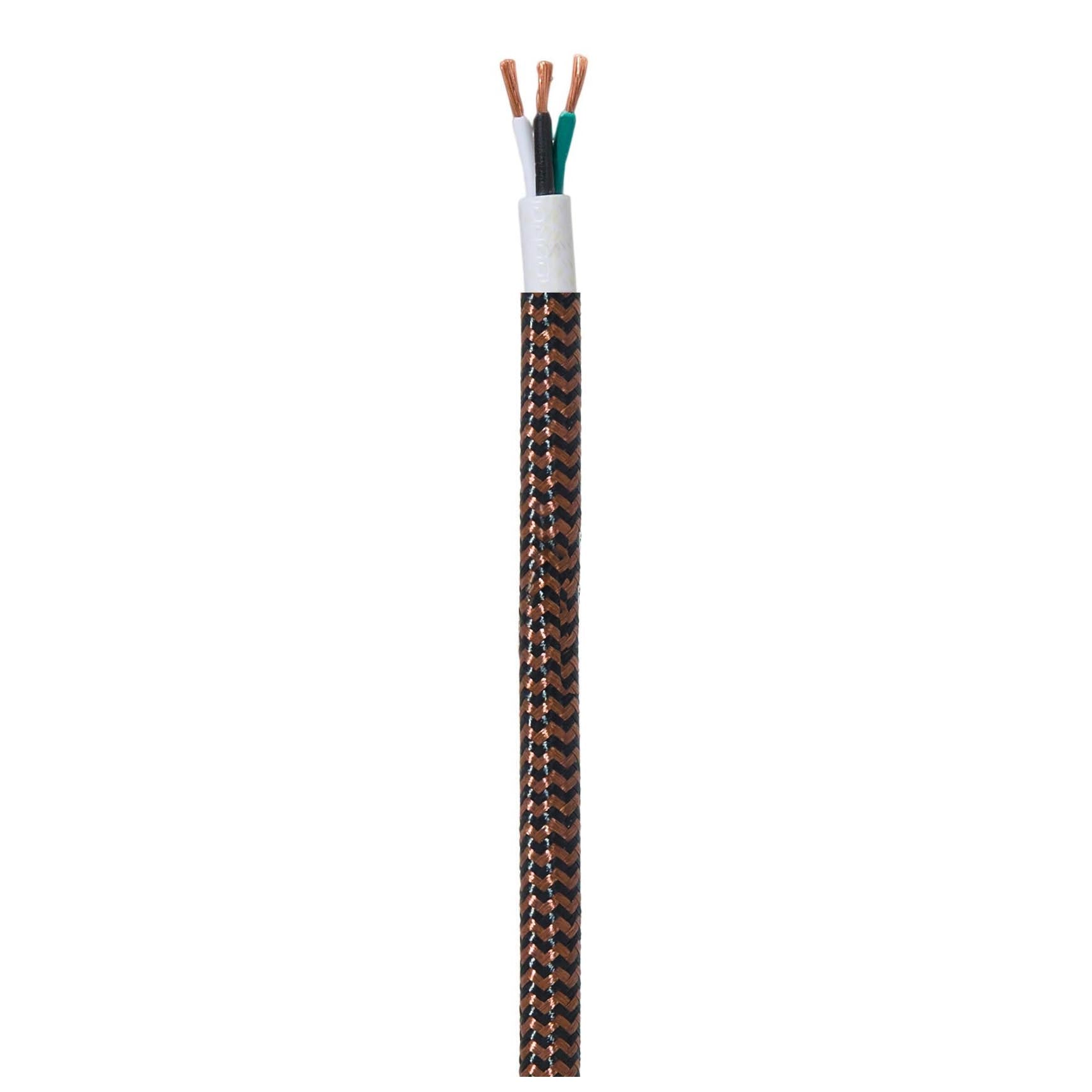 18/3 SVT-B Black and Brown ZIG-ZAG Pattern Rayon Covered Fabric Lamp Cord, 3-Wire, Choice of Length (46595)