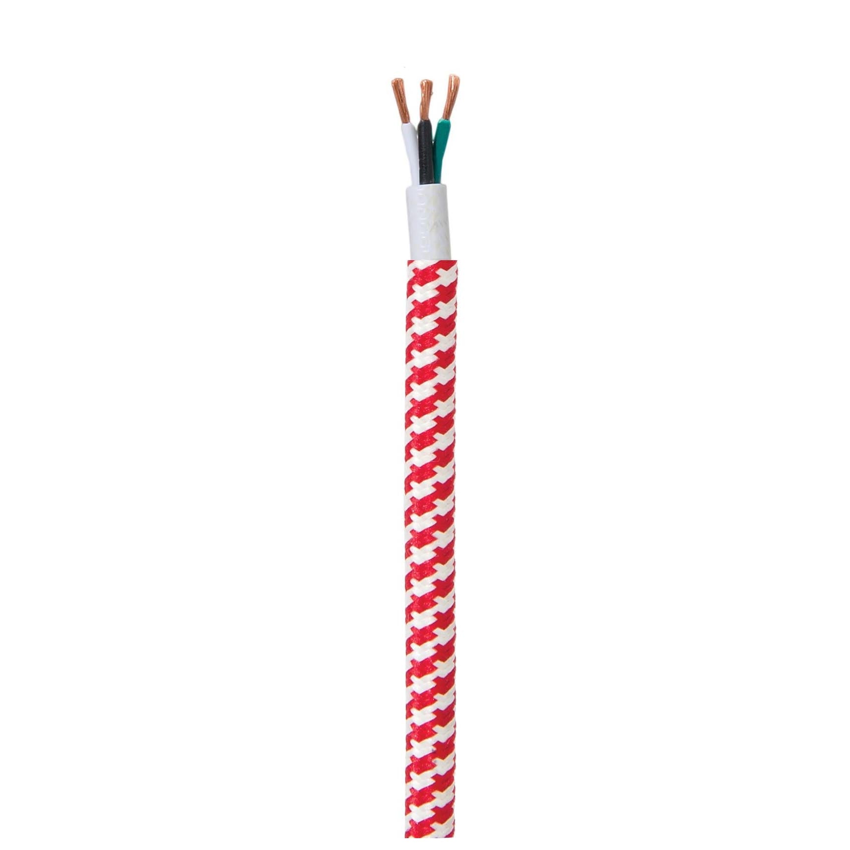 18/3 SVT-B Red and White Hounds-Tooth Pattern Rayon Covered Fabric Lamp Cord, 3-Wire,  Choice of Length (46596)