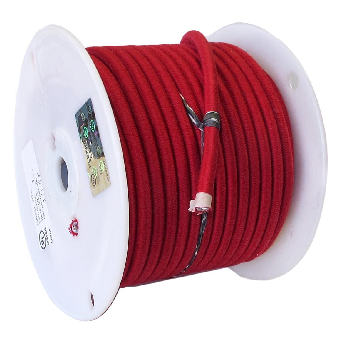 Red COTTON Pulley Cord 3-Wire Lamp Cord, 100 foot spool (46684)