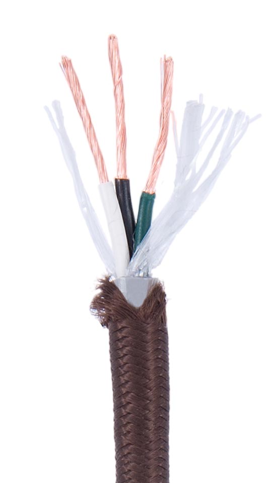 Walnut Color NYLON Pulley Cord, 3-Wire Lamp Cord, Choice of Length (46688)