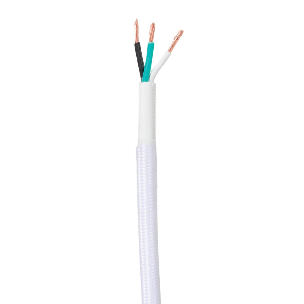 White Color, Fabric Covered 18/3, SVT-B Fabric Lamp Cord, 3-Wire, Choice of Length (46689W)