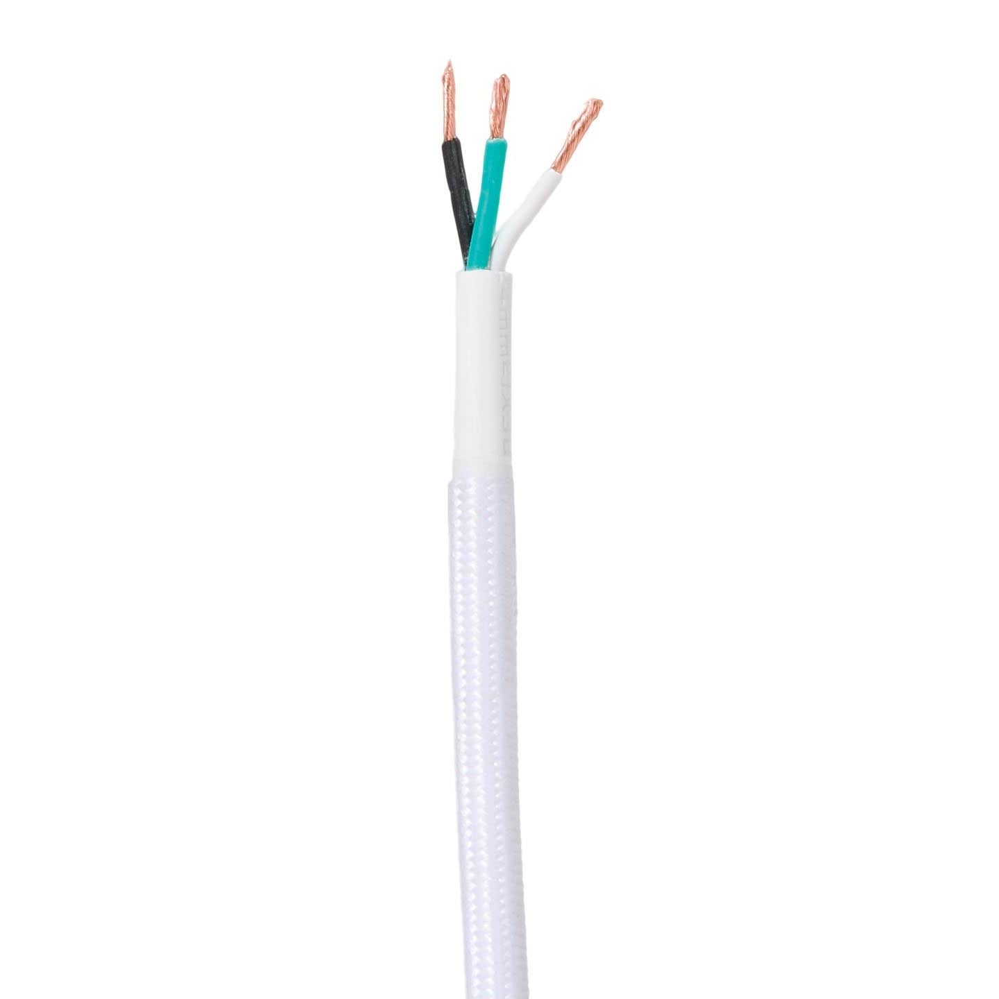 White Color, Fabric Covered 18/3, SVT-B Fabric Lamp Cord, 3-Wire, Choice of Length (46689W)