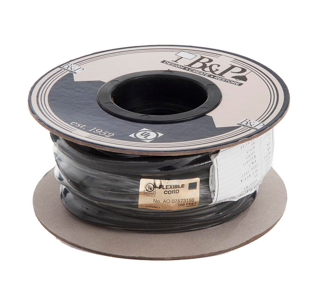 18/3 SVT-B Black Rayon Pulley Cord - Wire 3-Wire Lamp Cord - Choice of Length (46590)
