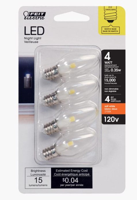 4-Pack E12 Base LED Light Bulbs, Choice of Wattage (47300)