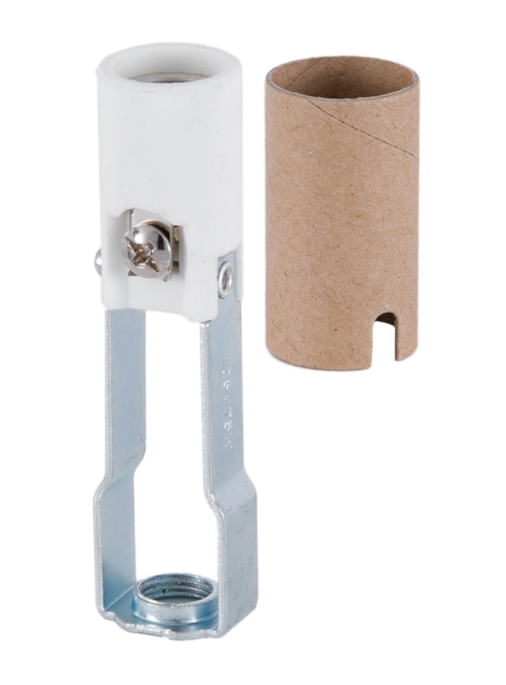 E12, High heat, Keyless porcelain candelabra socket, with 1/8F base, 3" ht. (47631)