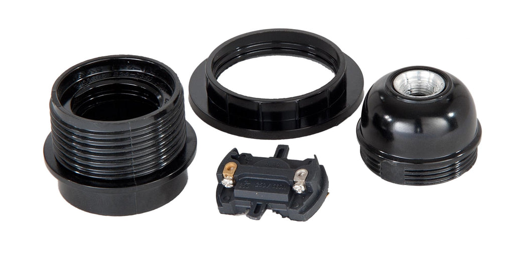 Keyless 4 Piece Threaded Phenolic E26 Socket with Captive Ring (47663)