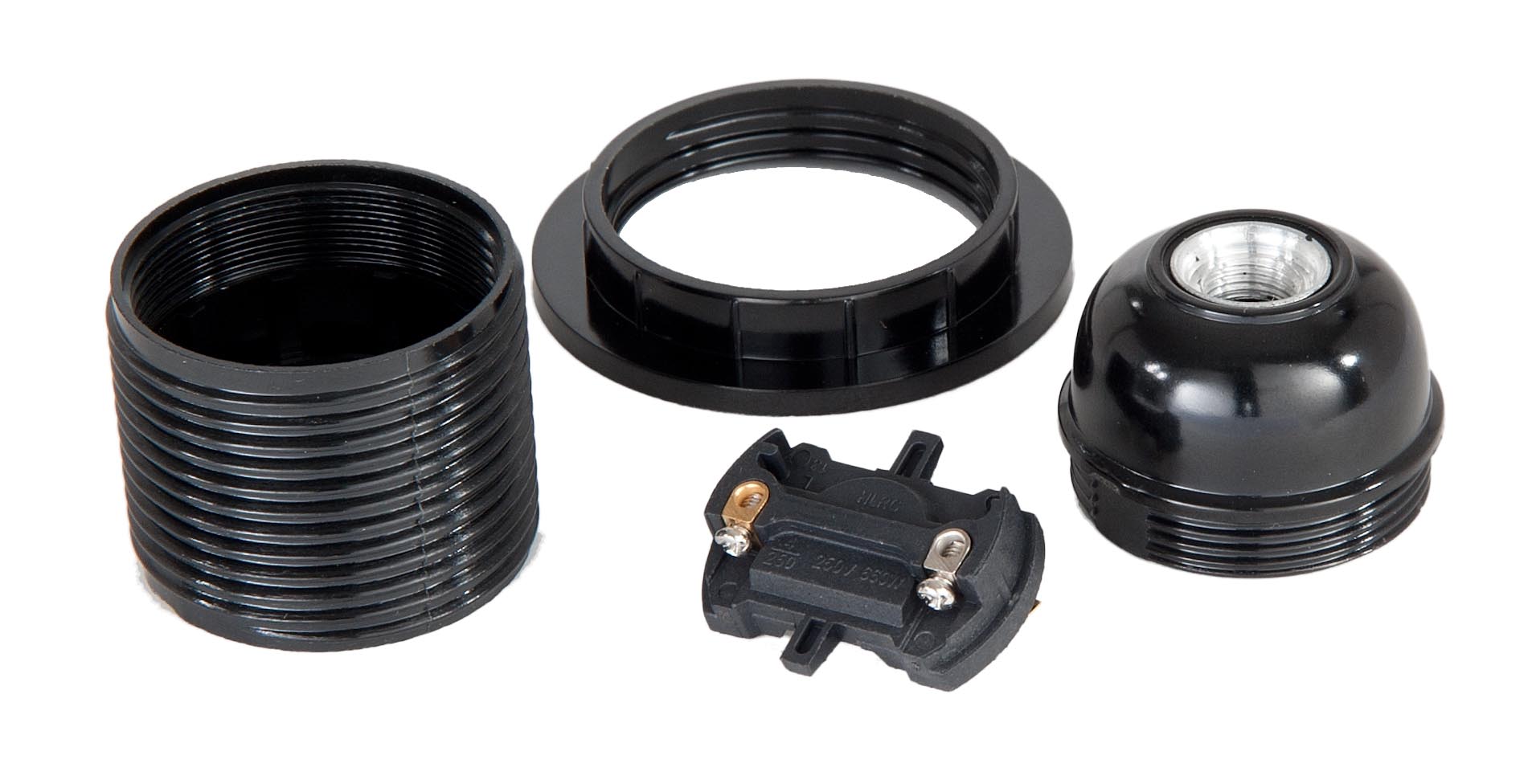 Keyless 4 Piece Threaded Phenolic E26 Socket with Captive Ring (47664)