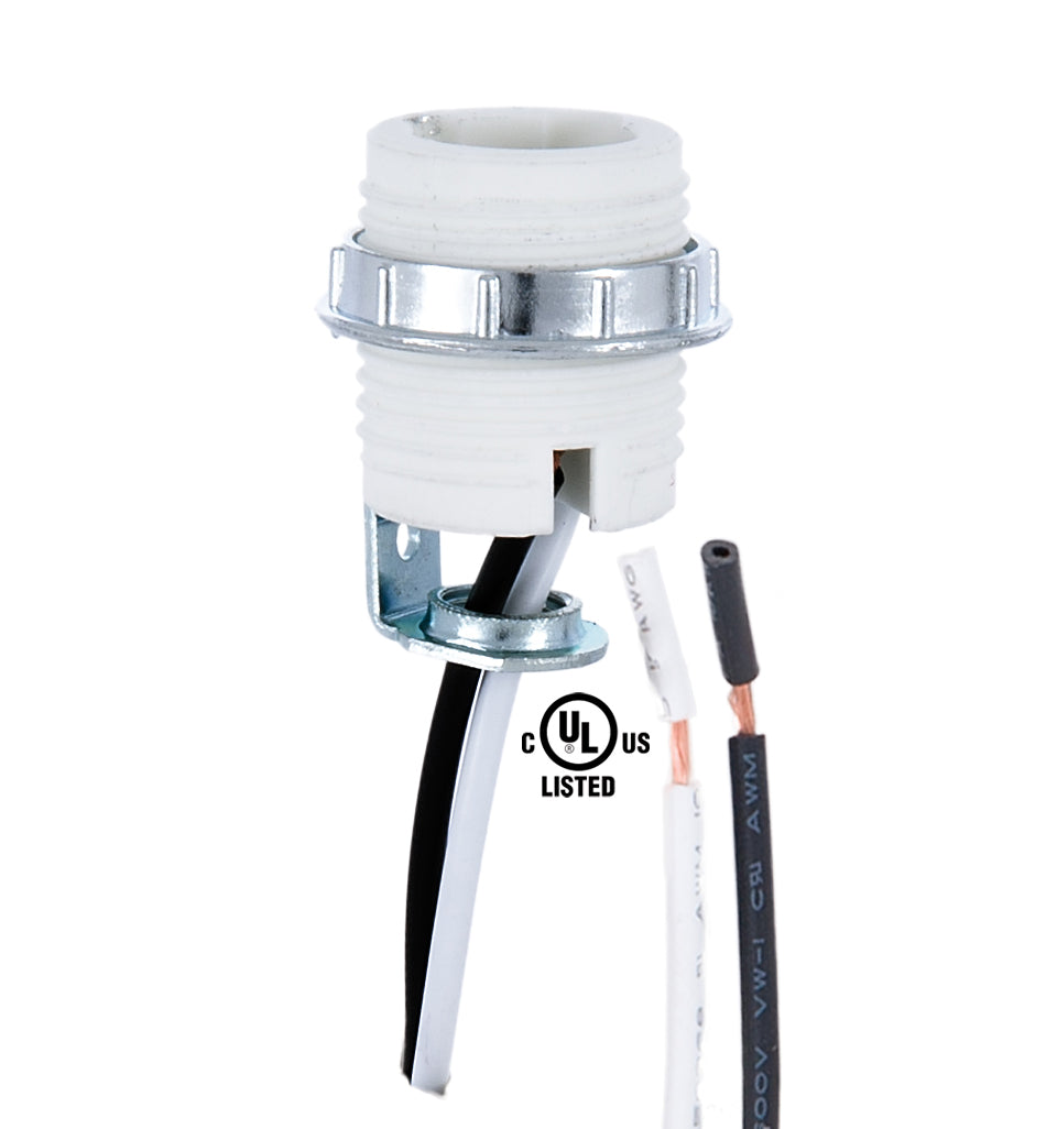 Keyless Porcelain Candelabra Socket With Metal Ring (47706)