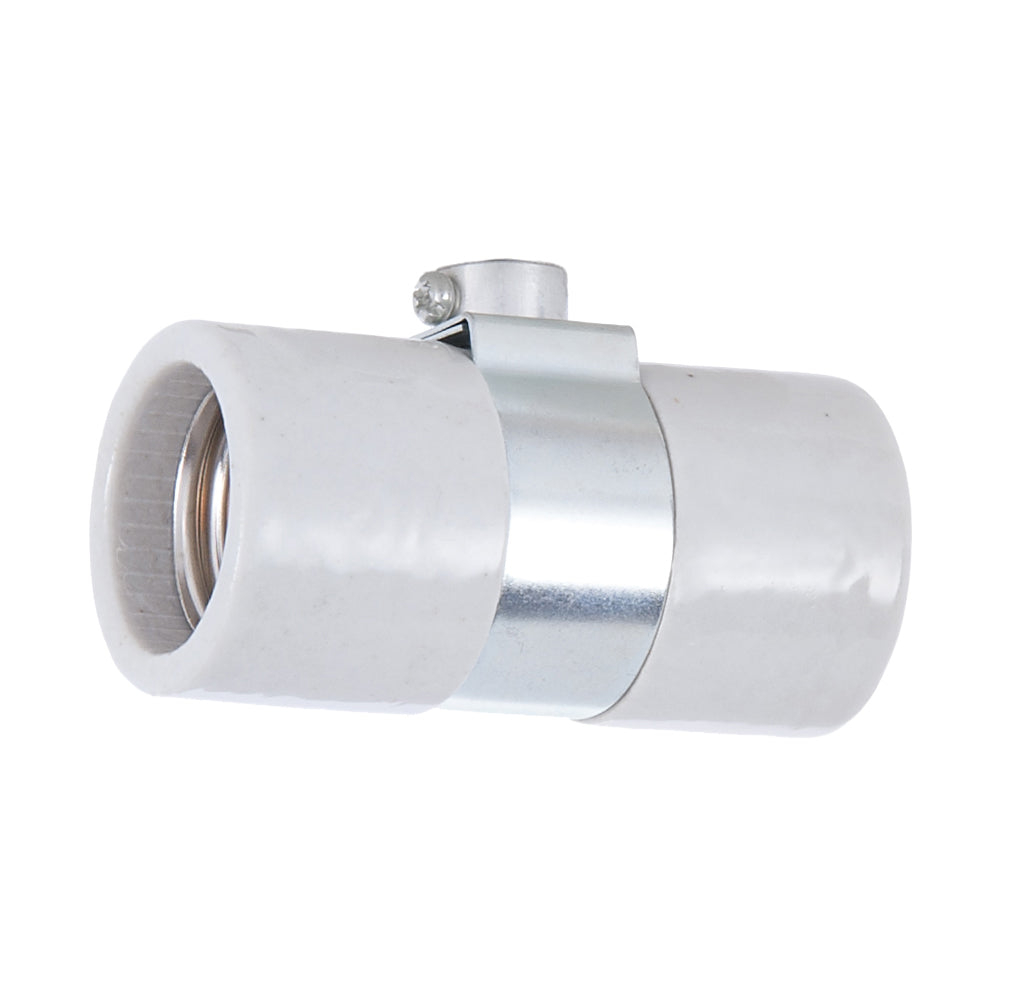 Twin Medium Base (E26), Glazed Porcelain Socket With Single 1/8IP Bushing Strap (47707)