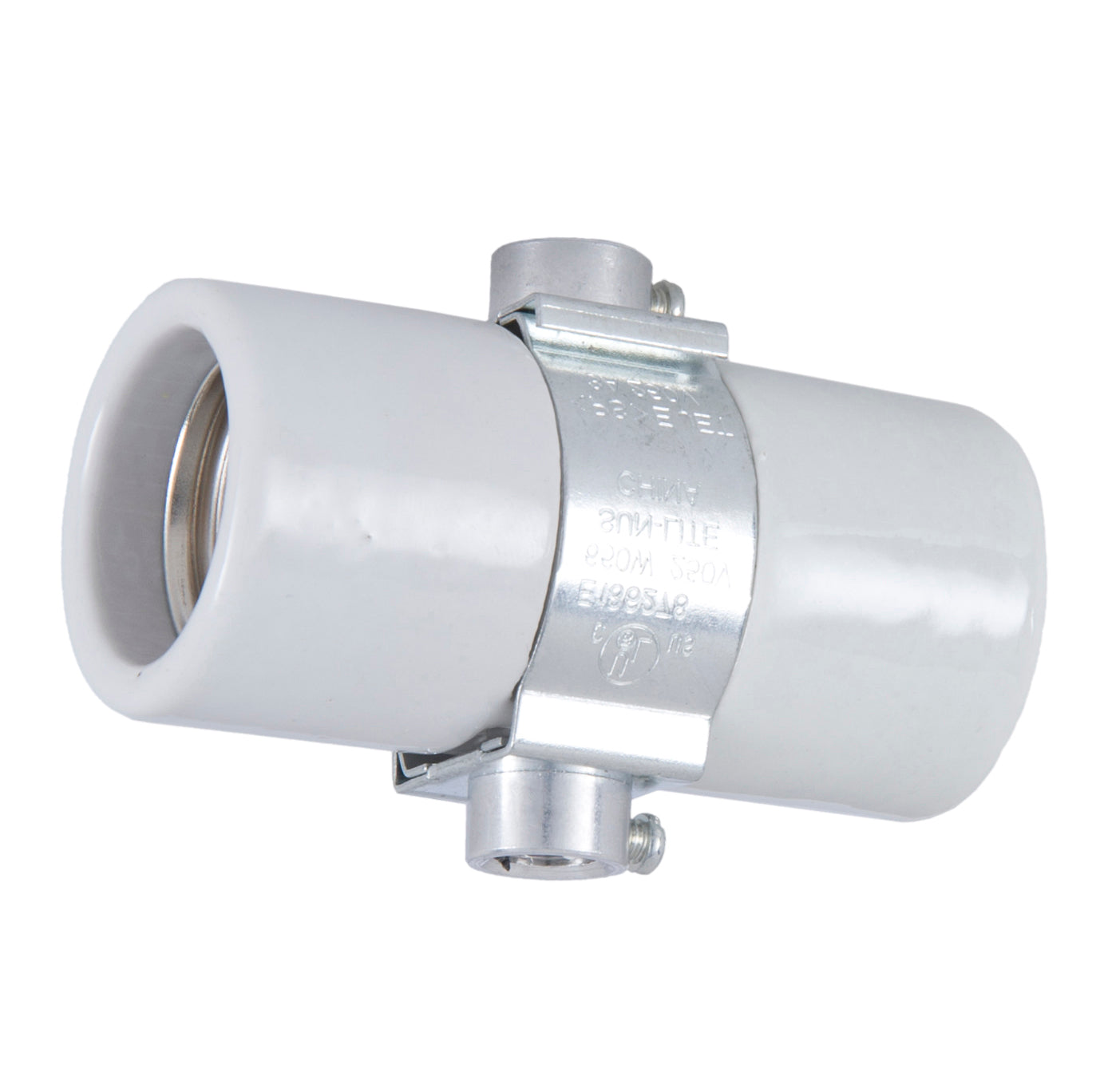 Twin Medium Base (E26), Glazed Porcelain Socket With Double 1/8 IP Bushing Strap (47708)