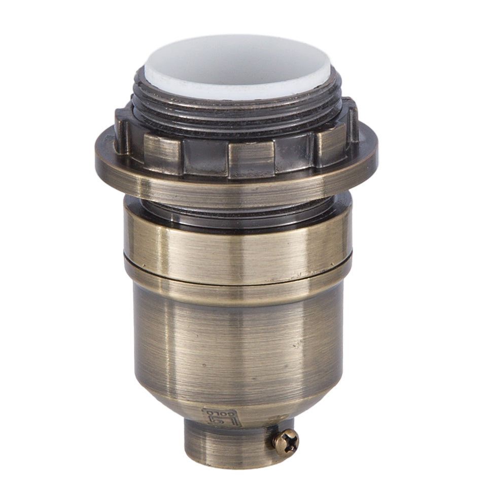 Modern Style Keyless Lamp Socket With Threaded shell and ring, Antique Brass Finish (47730A)