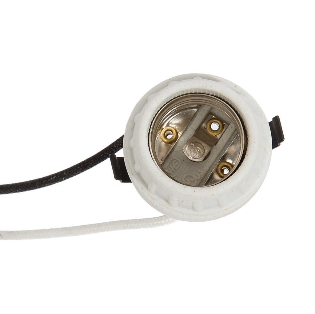1-3/4" Tall E-26 Base Keyless Unglazed Porcelain Snap-In Socket, 9.5" Leads (47744)