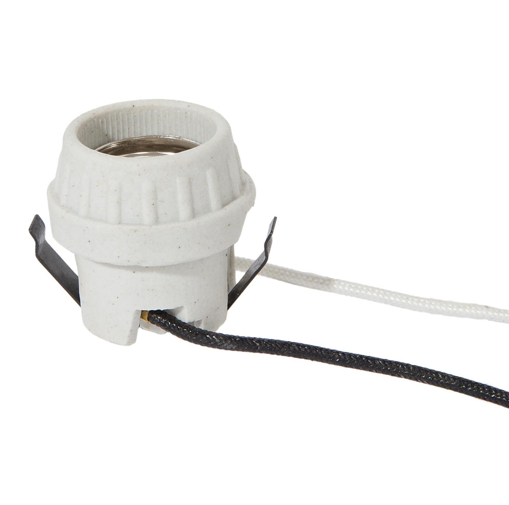 1-3/4" Tall E-26 Base Keyless Unglazed Porcelain Snap-In Socket, 9.5" Leads (47744)