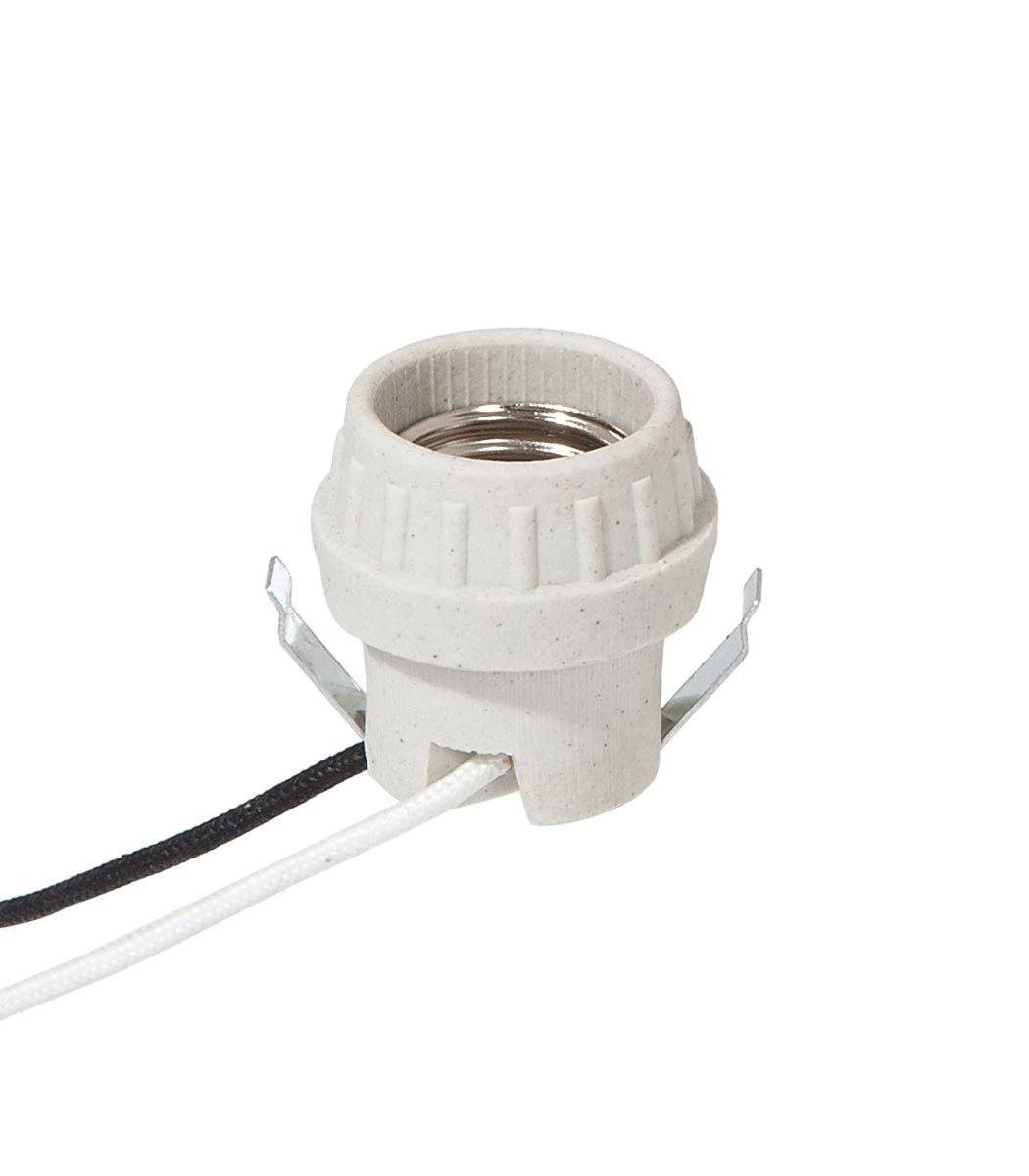 1-3/4" Tall Keyless Unglazed Snap-In Porcelain E-26 Socket, 9" Leads, Screw Shell (47746)