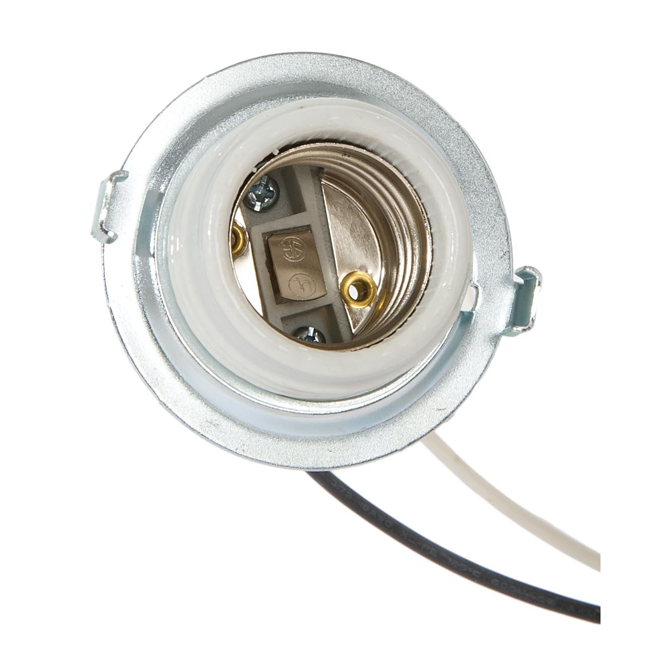 2-1/16" Tall E-26 Keyless Threaded Glazed Porcelain Socket, 26" Wire Leads (47752)