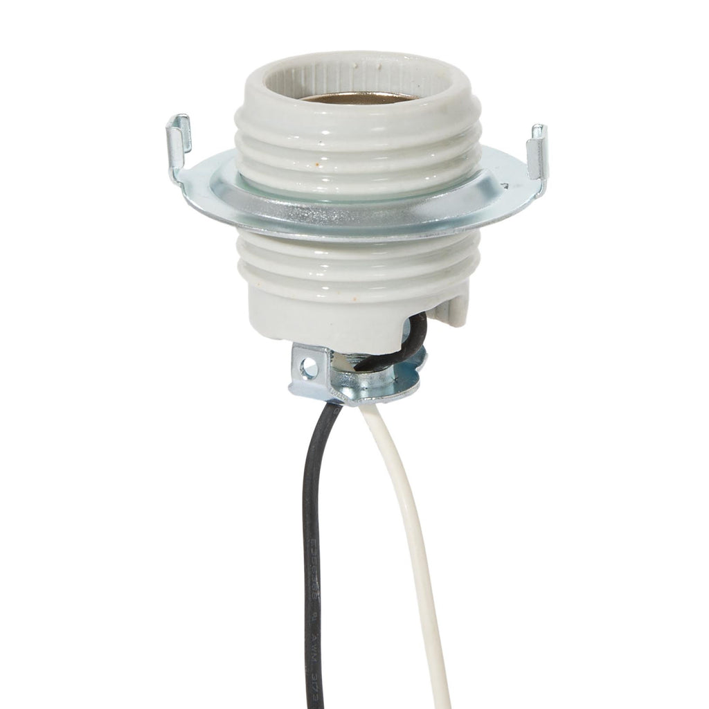 2-1/16" Tall E-26 Keyless Threaded Glazed Porcelain Socket, 26" Wire Leads (47752)