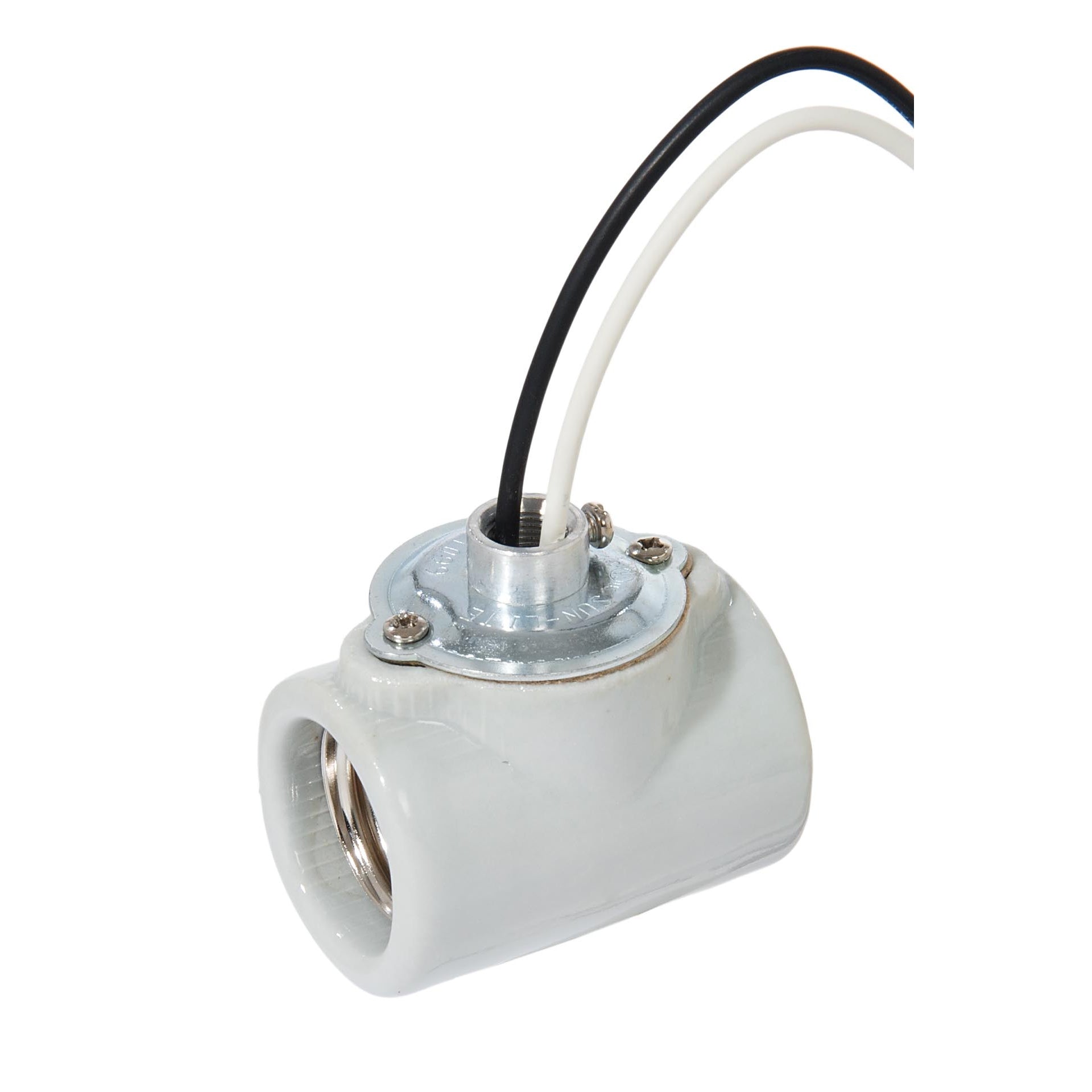 Twin Glazed Porcelain E-26 Base Socket with Flange Bushing Cap, 9" Leads (47756)