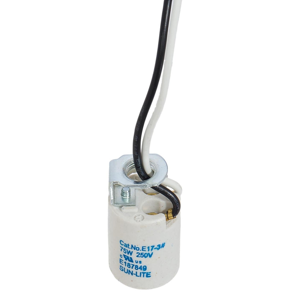 E-17 Base Keyless Unglazed Porcelain Socket with Wire Leads (47772)