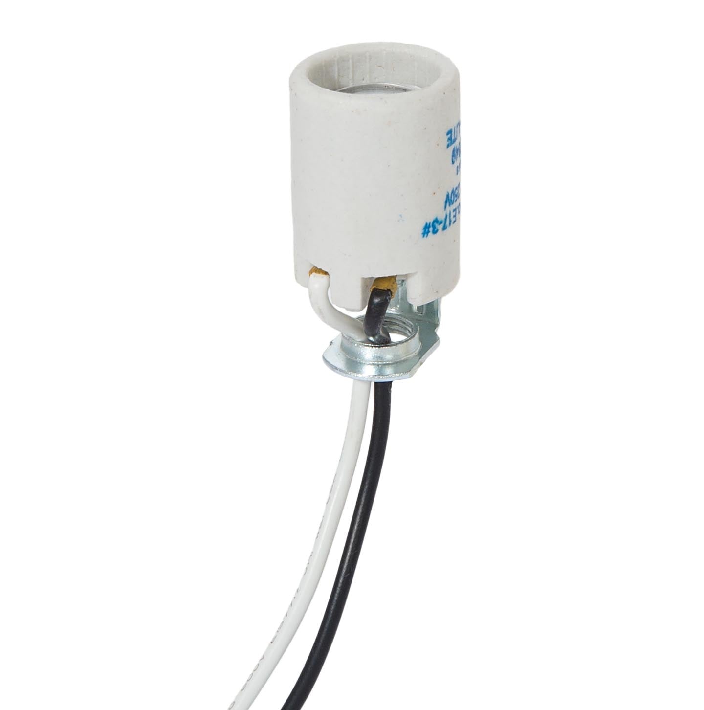 E-17 Base Keyless Unglazed Porcelain Socket with Wire Leads (47772)