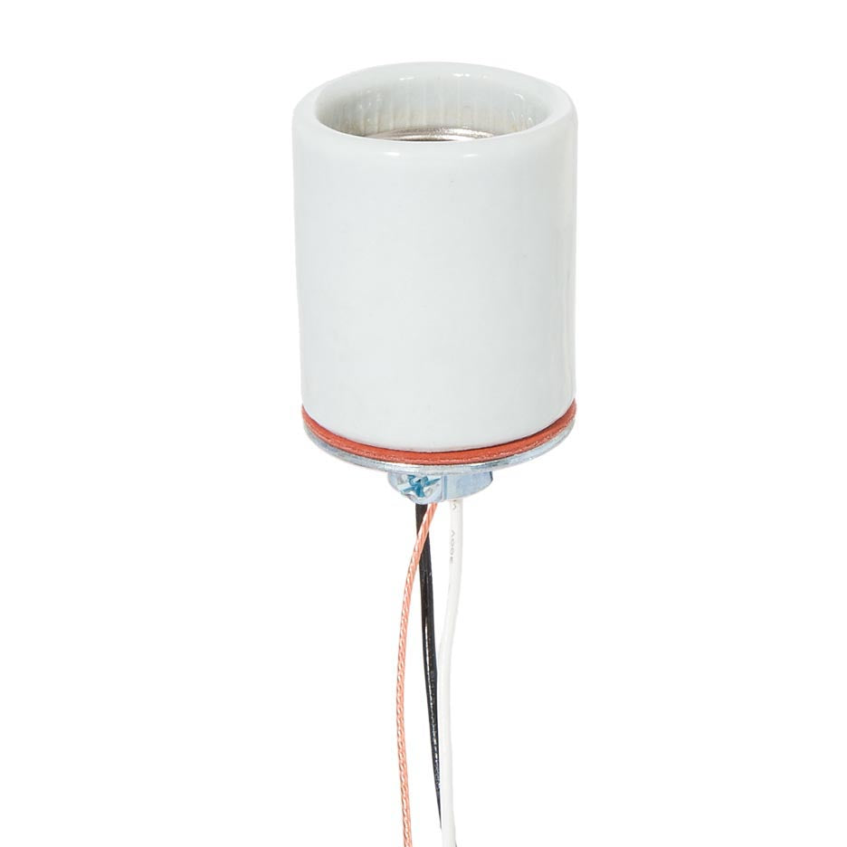 Keyless Glazed Porcelain E-26 Socket, Thin 36" Lead Wires, 1/8 IPS Metal Cap (48087)