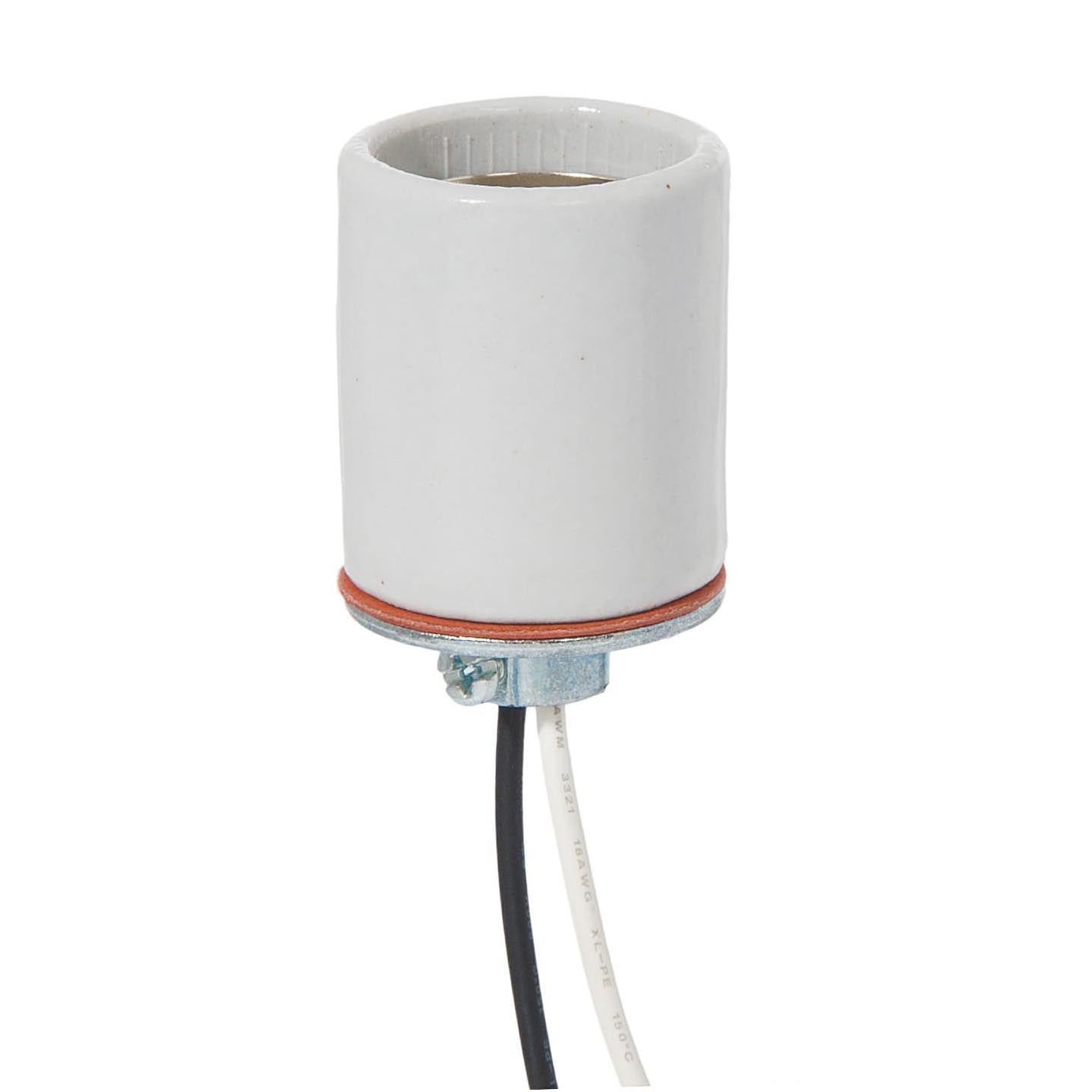 Keyless Glazed Porcelain E-26 Socket, Thin 24" Lead Wires, 1/8 IPS Metal Cap (48088)