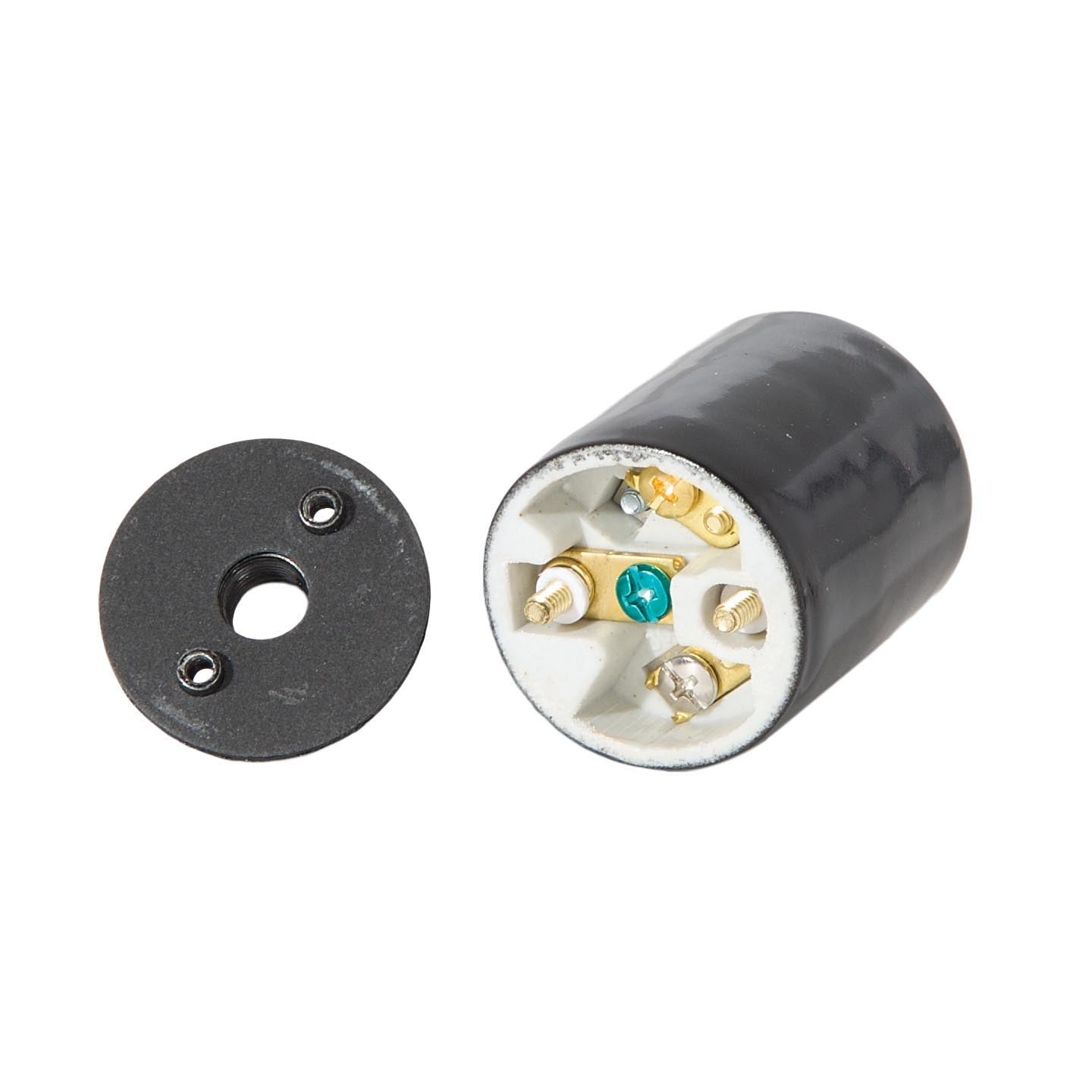 Keyless Glazed Black Porcelain E-26 Socket, 1/8IPS Metal Cap (48092)
