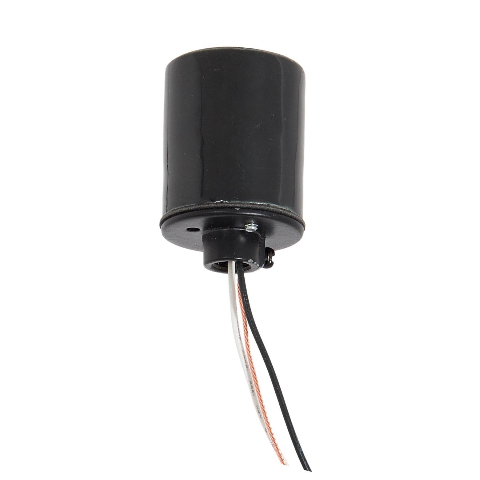 Keyless Glazed Black Porcelain E-26 Socket, Thin Wires, 1/8 IPS Metal Cap (48093)