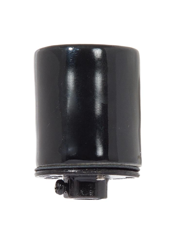 Keyless Glazed Black Porcelain E-26 Socket, Bottom 1/8 IP Metal Cap (48096)