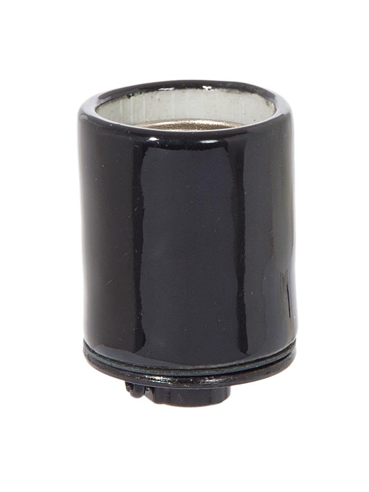 Keyless Glazed Black Porcelain E-26 Socket, Bottom 1/8 IP Metal Cap (48096)
