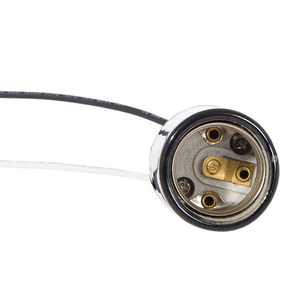Keyless Glazed Black Porcelain E-26 Socket, Bottom 1/8 IPS Metal Cap And Wire Leads (48097)