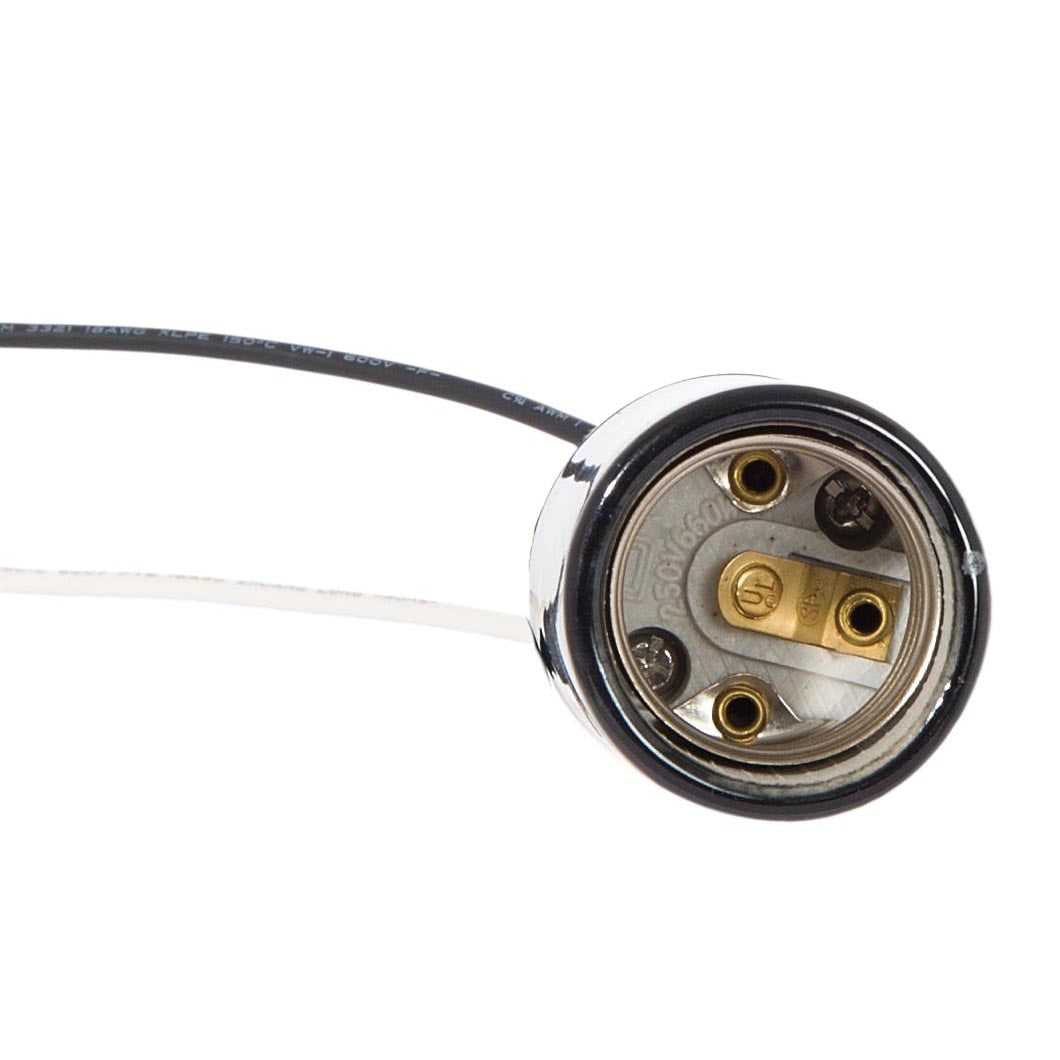 Keyless Glazed Black Porcelain E-26 Socket, Bottom 1/8 IPS Metal Cap And Wire Leads (48097)