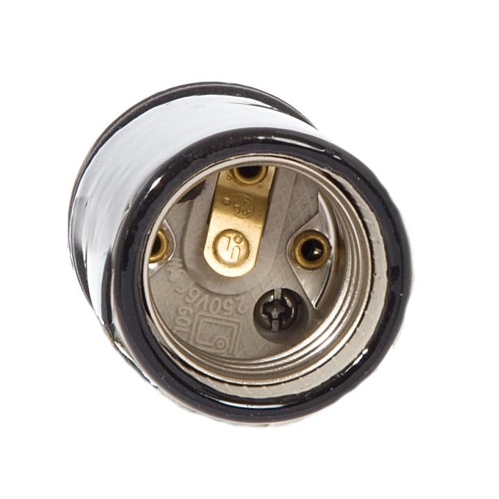 Keyless Glazed Black Porcelain E-26 Socket, 1/8IP Metal Cap, Choice of Wire Lead Length (48089)